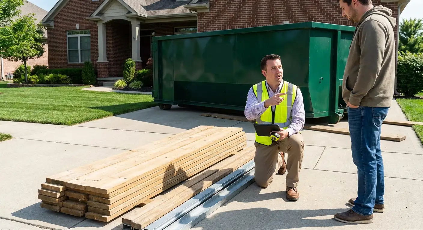 Dumpster rental delivery truck in Redwood City