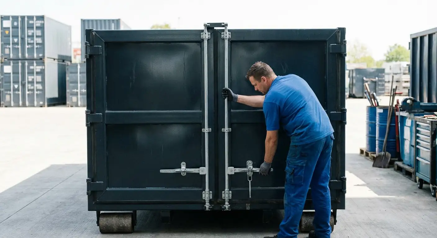 Dumpster walk-in loading door open showing easy access in Redwood City, CA
