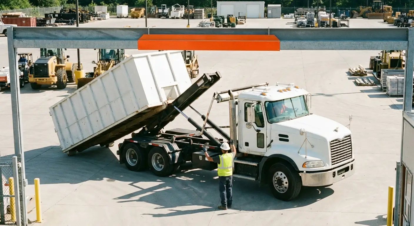 Commercial dumpster delivery truck specifications and clearance requirements in Redwood City, CA