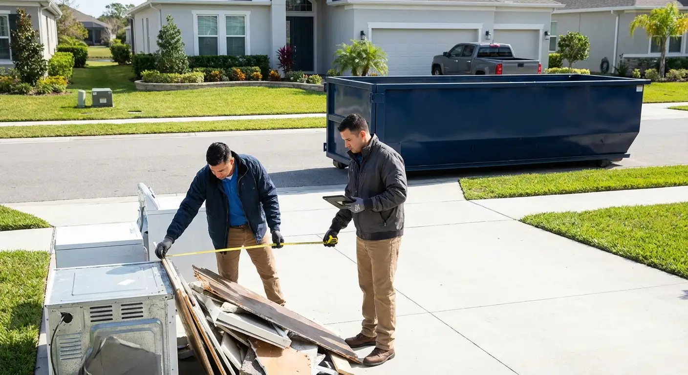 Concrete dumpster rental delivery truck in Redwood City, CA