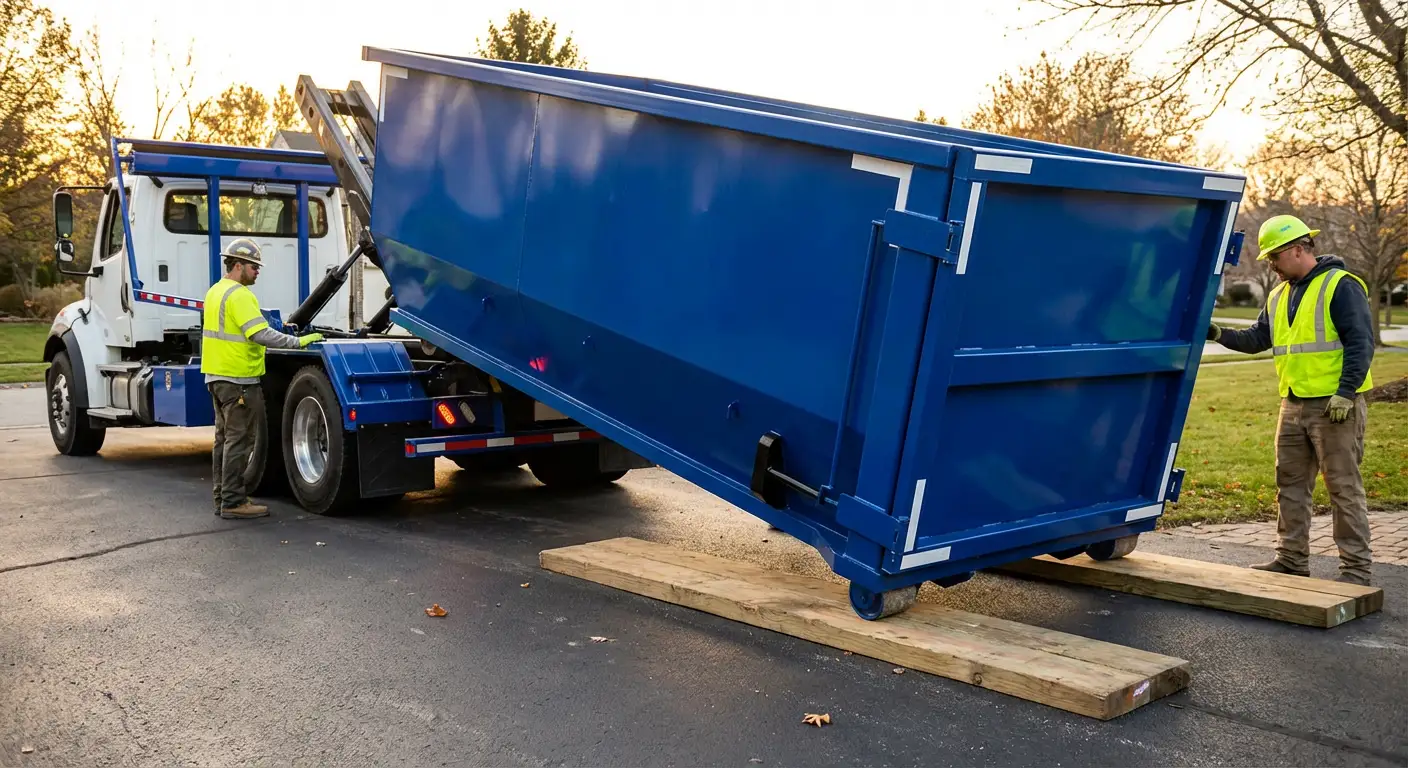 Dumpster delivery on driveway in Redwood City, CA